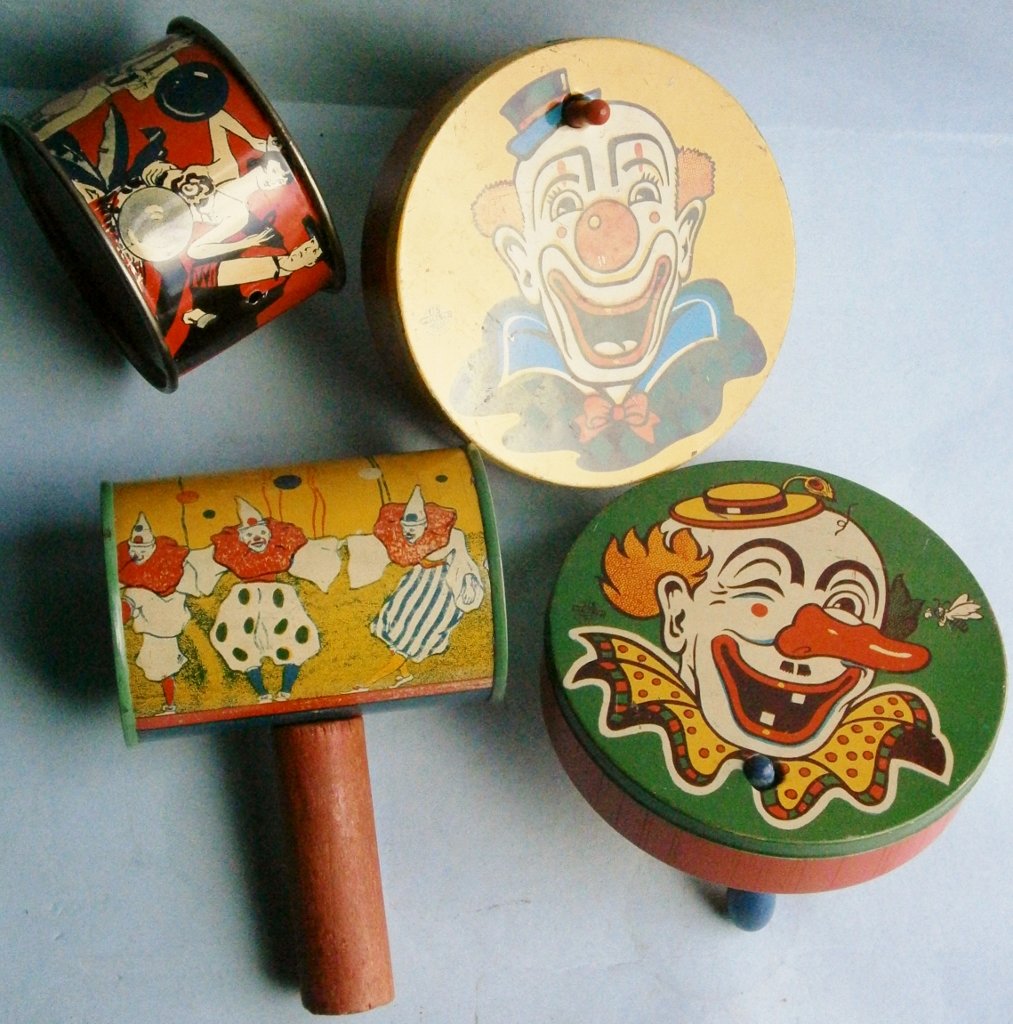 4 Lithographed tin toy noise makers (1 of 5)