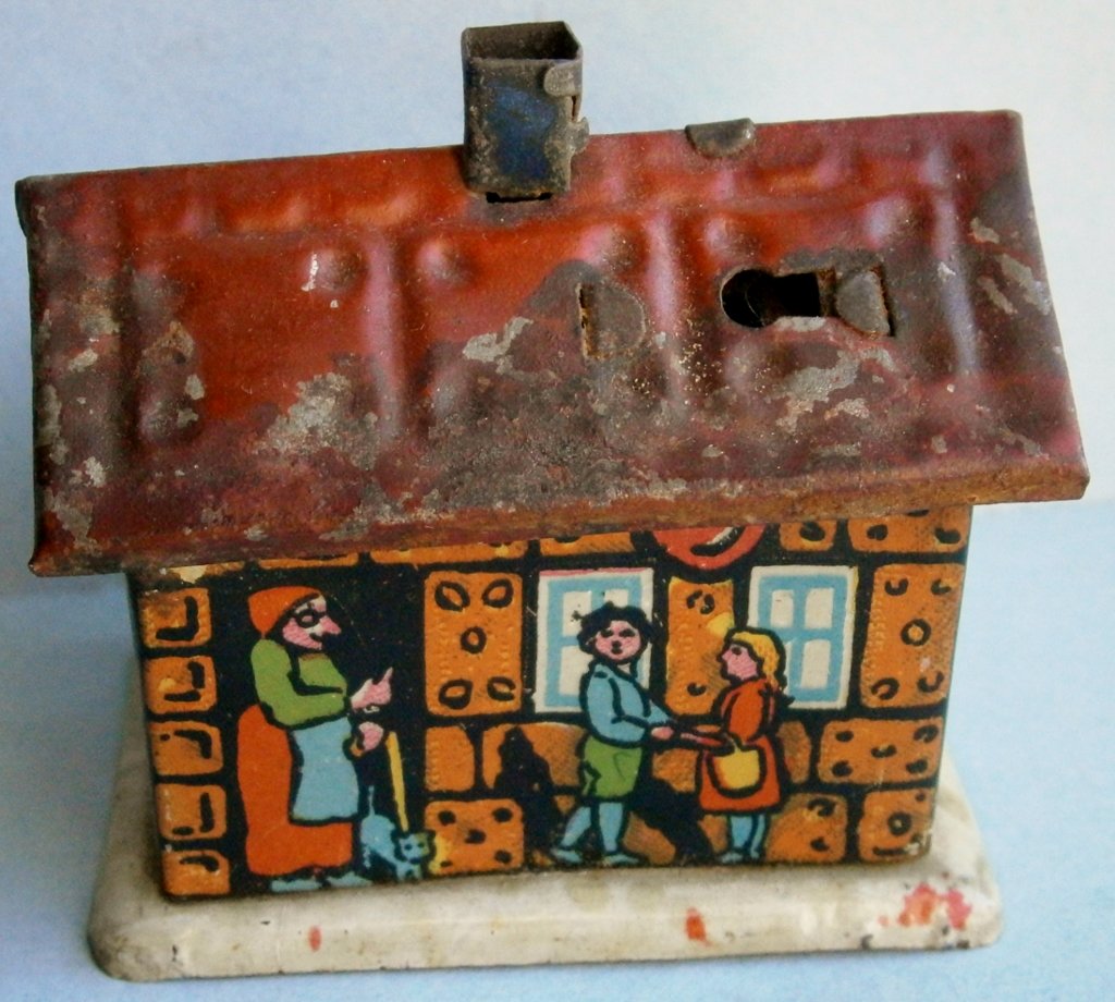 German tin house bank from early 1900s (1 of 4)
