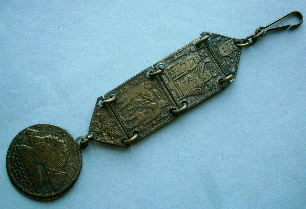 Pocket Watch Chain and Fob with Egyptian Motif (1 of 5)