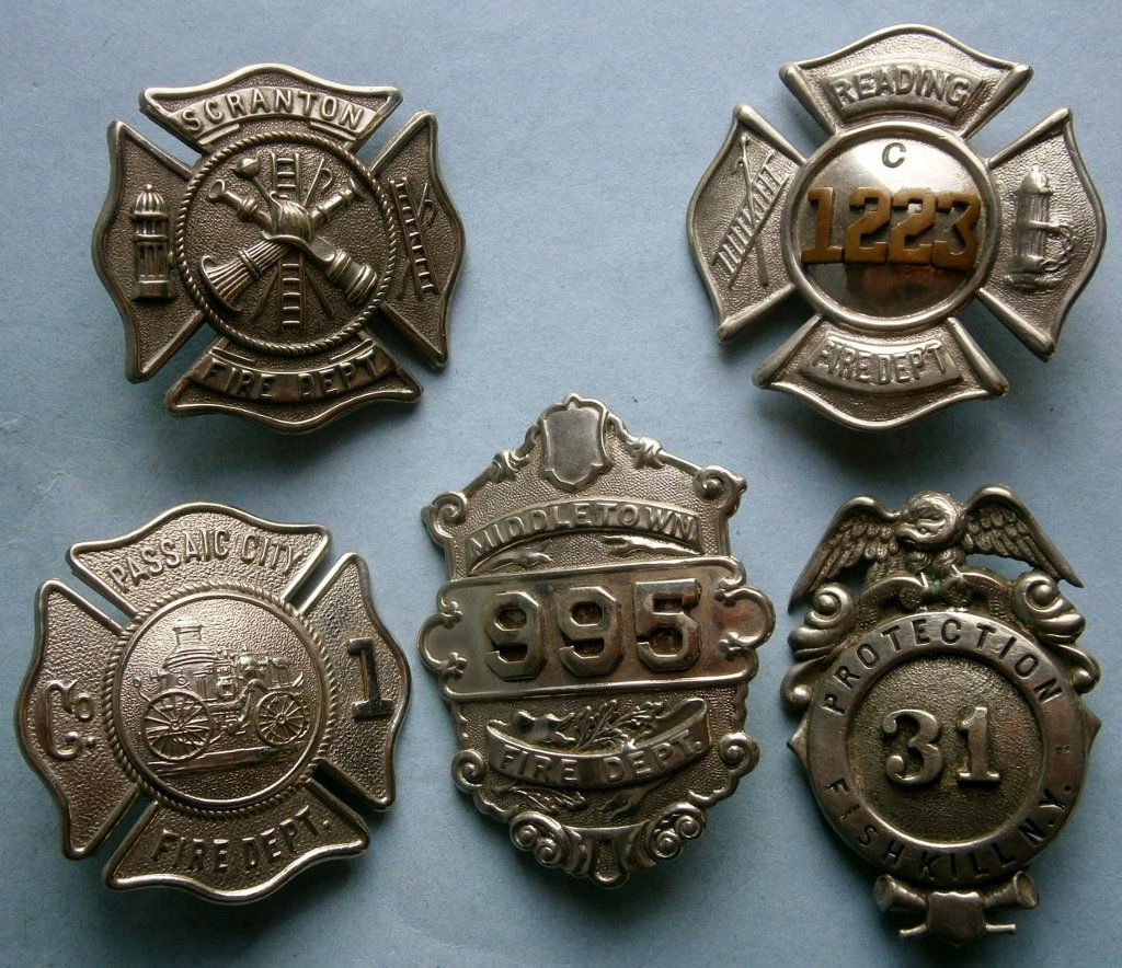 (5) Antique Obsolete Fire Badges from the early 1900s (1 of 10)