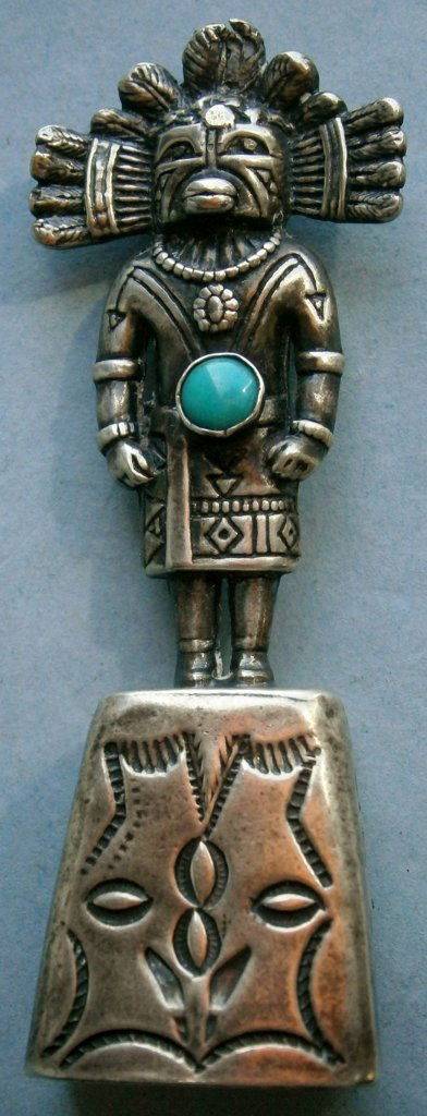 Mexican Sterling Silver Bell with Aztec Figural Handle (1 of 4)