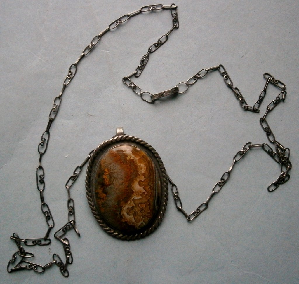 Mexican Sterling Silver Pendant with Moss Agate Stone (1 of 4)