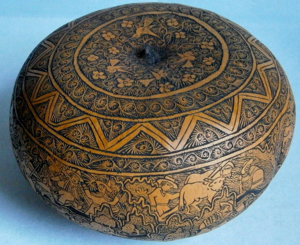 Intricately Carved South American Gourd signed Gloria (1 of 9)