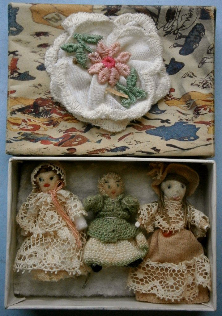 (3) Miniature Hand Made Cloth Dolls with Lace Trim (1 of 2)