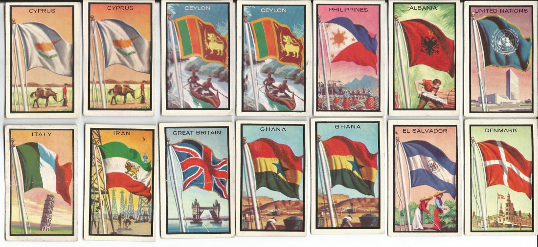 26 Topps Chewing Gum Flag Cards, vintage: 26 Topps Chewing Gum Flag Cards, vintage (1950s-60s), 1 3/8 x 2 in., printed on light cardboard, overall in pretty good condition, some duplication.