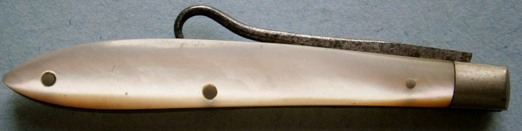 19th Century Glove Button Hook with Mother of Pearl: 19th Century Glove Button Hook with Mother of Pearl Handle, 2 1/4 in. long (closed position), in excellent condition.