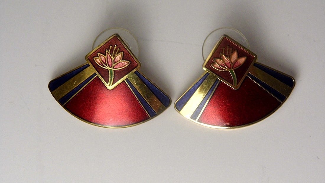 Pair Cloisonne Enamel Designer Earrings Laura Burch (1 of 3)