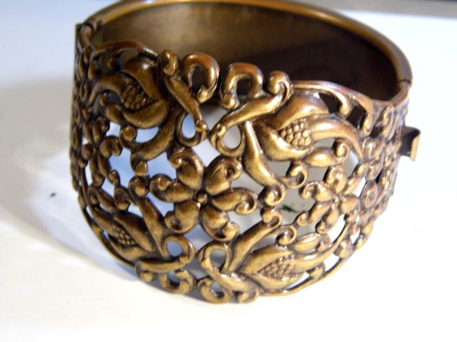 Vintage Ornate Wide Copper Cuff Bracelet (1 of 6)