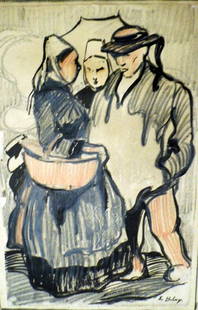 French Pierre de Belay 1890-1947 Pastel Sketch: Appealing sketch by accomplished French artist and illustrator. http://www.odonwagnergallery.com/traditional_artist/pierre-de-belayMeasures framed 12 1/4 x 15 5/8 inches. The pieces is floated on a ma