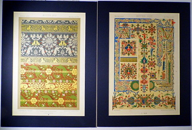 Pair French 1870's Pochoir Prints Elements Middle Ages (1 of 7)
