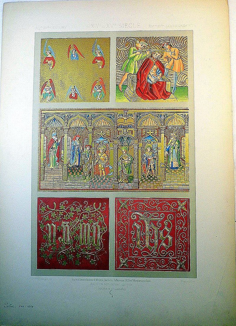 1870's French Print 15th Century Allegory Illumination (1 of 5)
