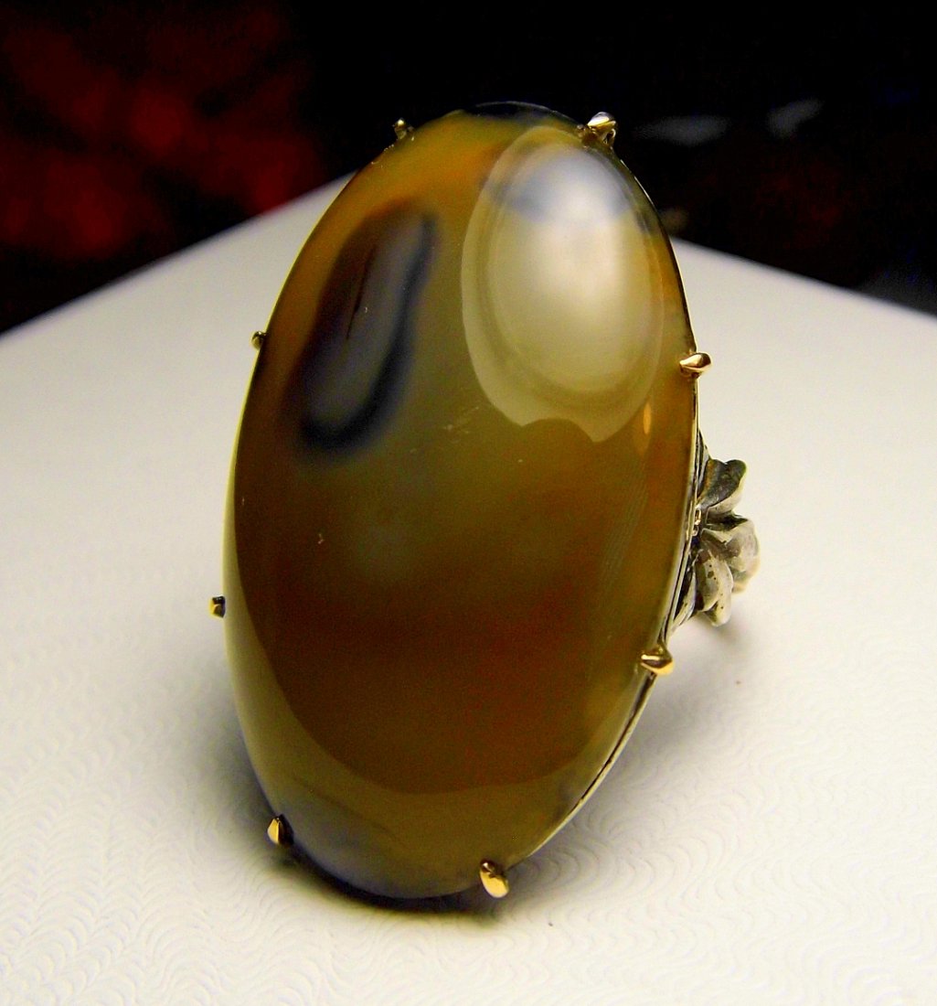 Beautiful Victorian Moss Agate Gold Vermeil Ring (1 of 8)