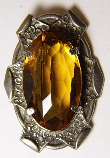 Scottish Amber Glass Paste Sash Pin Brooch: Finely made. Sturdy. Good vintage condition.