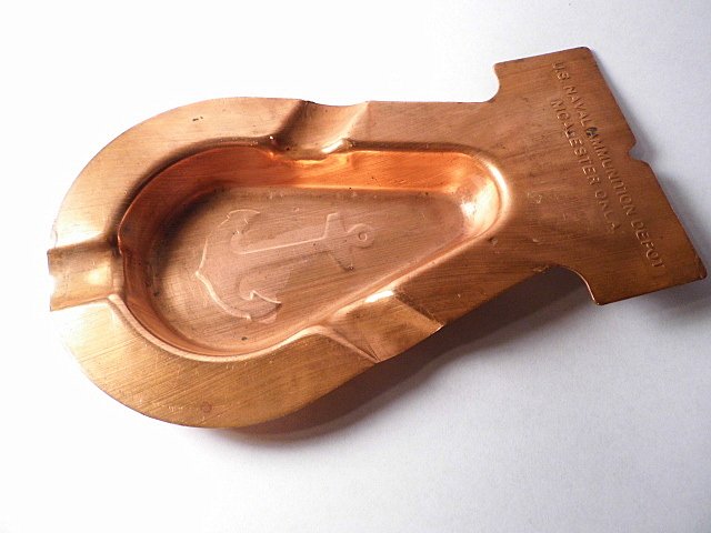 Vintage Navy Militaria Large Copper Ashtray H Bomb: Souvenir astray from naval ammunitions depot in Oklahoma.