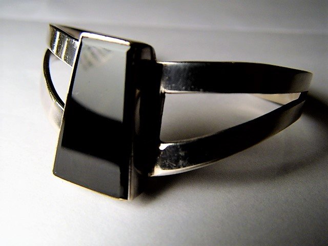 Sterling Silver & Onyx Modern Stylized Cuff Bracelet (1 of 3)