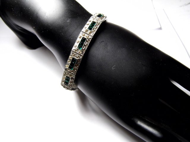 Fine Vintage Rhinestone Diamonds & Emeralds Bracelet (1 of 5)