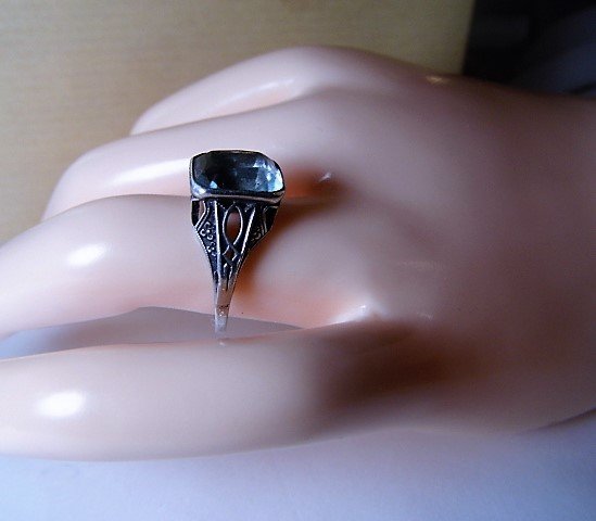 Antique Sterling Silver Gothic Ring Aqua Stone 5 1/2 (1 of 6)
