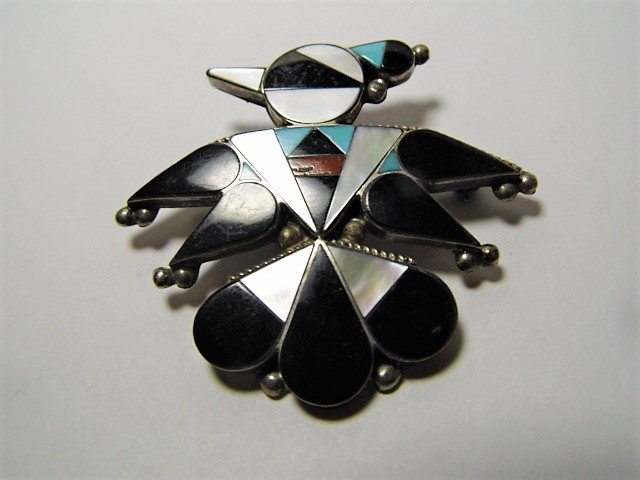 Artesan Signed Zuni Pendant Brooch Thunderbrid (1 of 4)