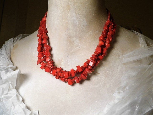 Triple Strand Red Branch Coral Necklace 16 to 18 inches (1 of 2)