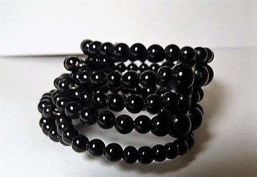 Antique Wire Strung Jet Beads Bangle Bracelet (1 of 3)