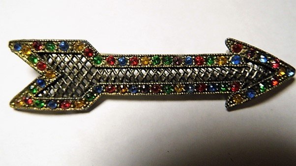 Antique Pewter & Rhinestone Brooch Arrow (1 of 4)