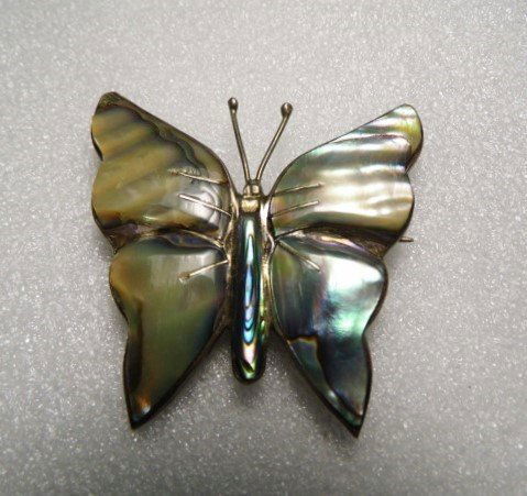 Very Vintage Sterling Silver Abalone Brooch Butterfly (1 of 5)