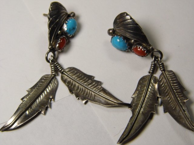 Native American Sterling Silver Feather Dangle Earrings (1 of 2)