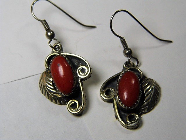 Silver Coral Native Mexican Drop Earrings (1 of 3)