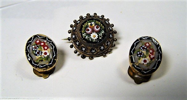 Italian Extreme Mini Micro Mosaic Pin Clip Earrings (1 of 5)