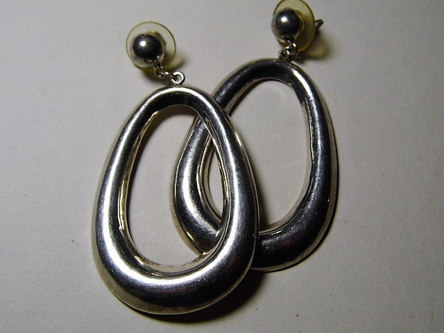 Big Vintage Signed Sterling Hoop Earrings (1 of 3)