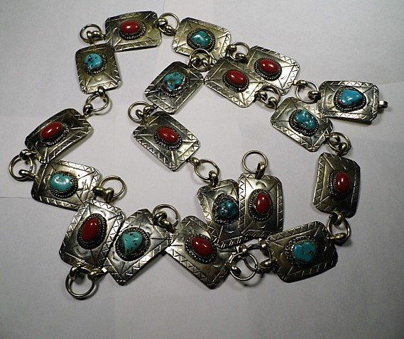 Mexican Silver Belt with Stones 45 Inch (1 of 6)