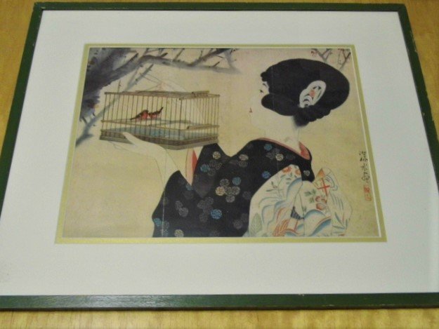 Vintage Framed Japanese Print Birdkeeper (1 of 8)