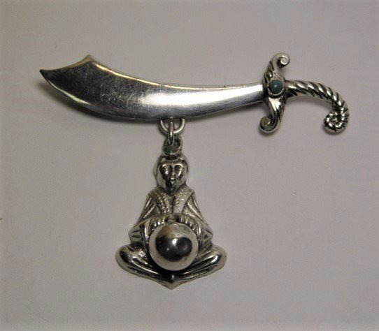 Large Heavy Mexico Silver Vintage Brooch Sorcerer (1 of 6)