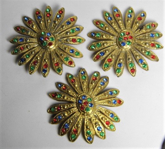 3 Big Vintage Multi-color Rhinestone Metal Buttons (1 of 2)