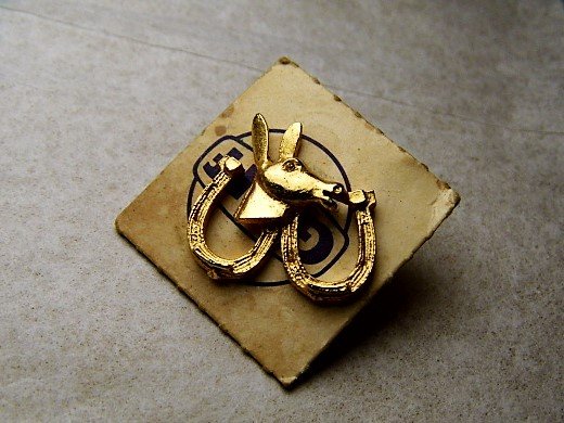 Vintage 1968 Democrat Shell Oil Donkey Horseshoes Pin (1 of 3)