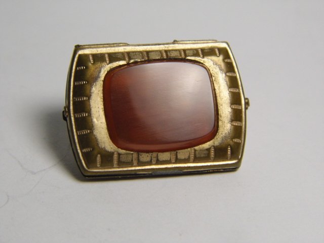 Antique Carnelian Stone for Project: Demised jewelry piece containing a nicely cut and polished carnelian stone. Excellent for repurpose.