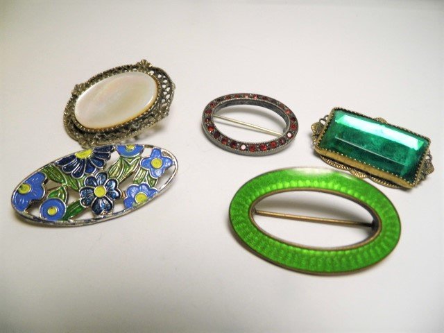 Five Antique or Vintage Pins Guilloche Mother of Pearl (1 of 5)