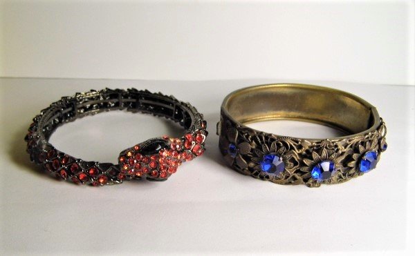 Pair Costume Bracelets Snake Cuff & Floral Bangle (1 of 5)
