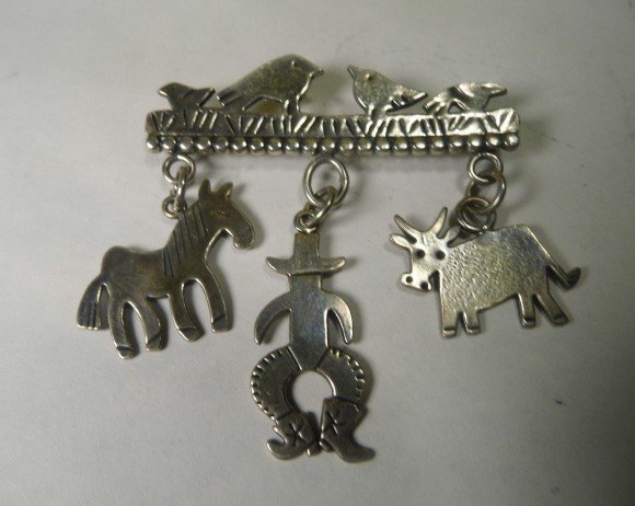 Youthful Fun Sterling Silver Cowboy Cow Horse Birds Pin (1 of 4)