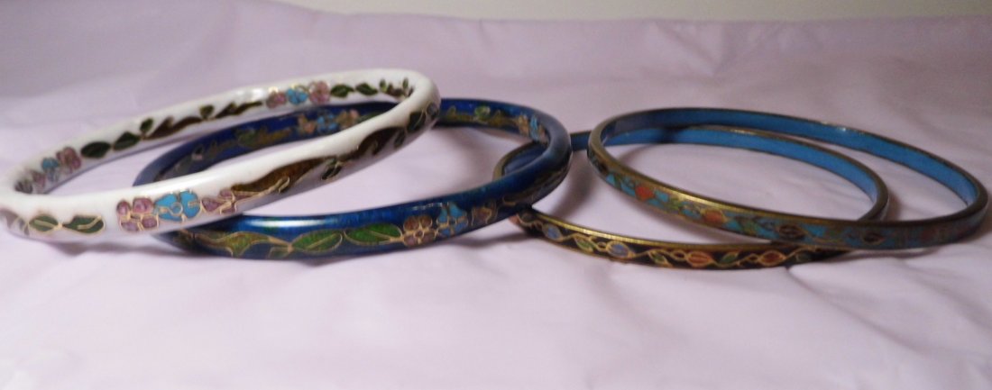 Two Pair Cloisonne Bangle Bracelets Porcelain Brass (1 of 4)