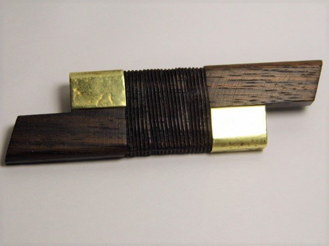Vintage Custom Hand Wrought Carved Rosewood Brooch: Unique design. South African. Abstract expressionist. Carving gives appearance the pieces are bound together.