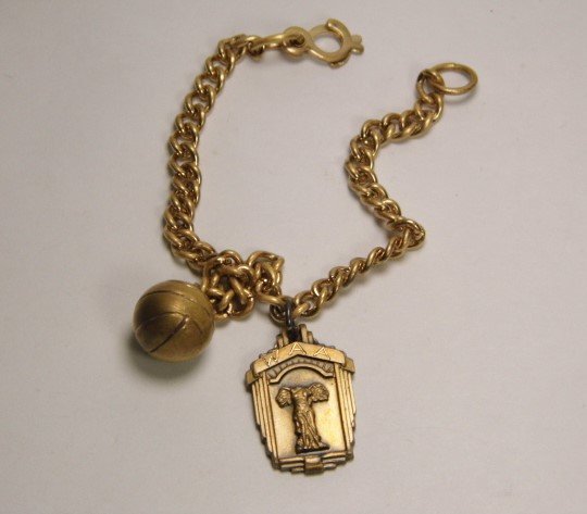 Antique Gold Plated Fob Bracelet 2 Charm Fobs (1 of 6)