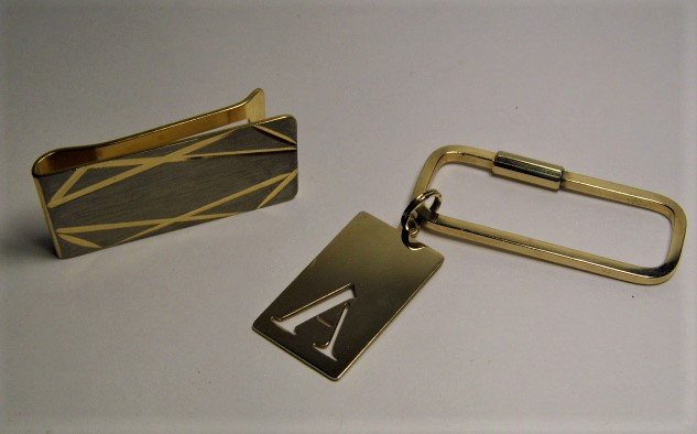 Mid-Century Modern Pair Money Clip Keychain: Like new condition. Keychain monogram initial A.