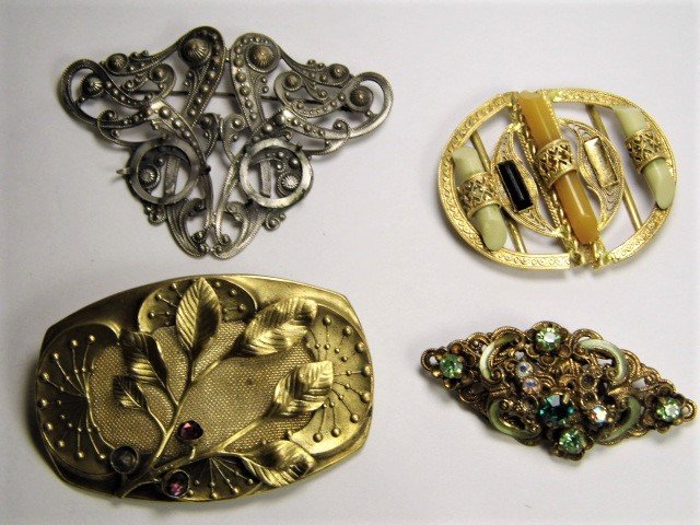4 Antique Art Nouveau Deco Pins Buckles for Restoration (1 of 14)