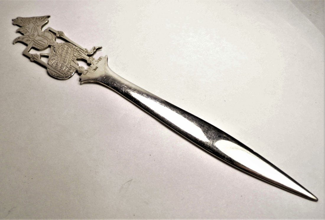 Vintage Cool but Spooky European Silver Letter Opener: Marked 800 for European silver content. Perhaps a witch or Hexe, as central Europe calls her. Good, sharp condition.