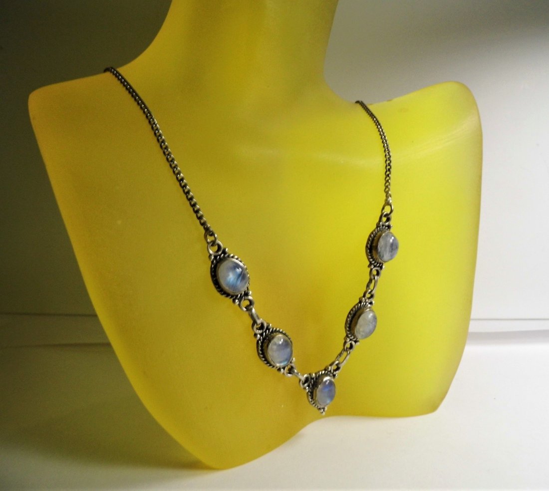 Antique Sterling Silver Moonstone Cabochon Necklace (1 of 7)
