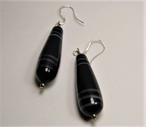 Antique Victorian Black Banded Agate Earrings (1 of 3)