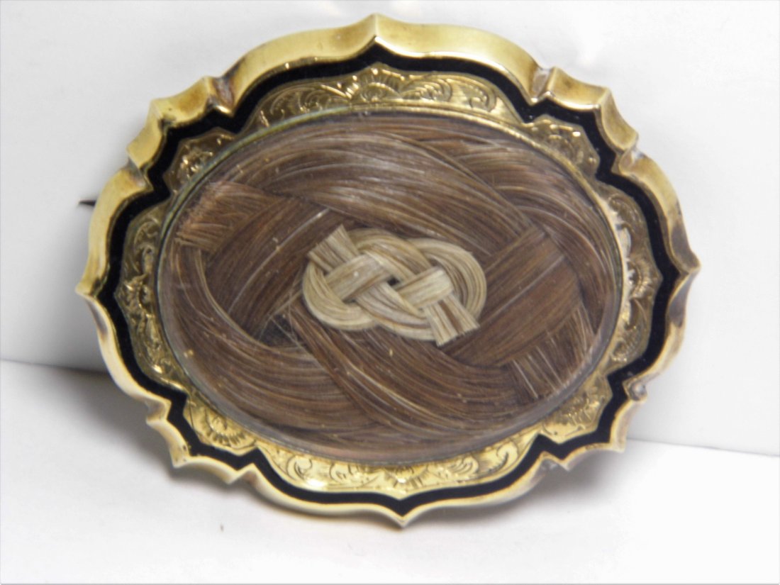 Victorian Mourning Hair Brooch Calligraphy Inscription (1 of 7)