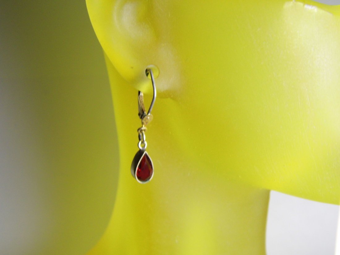Very Vintage Gold Plate Ruby Teardrop Earrings: Vintage hoop earrings with ruby paste stones. A little over an inch drop.