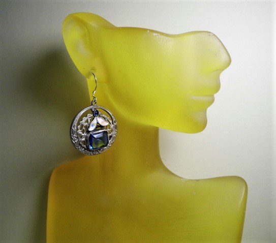 Antique Silvergilt Enamel & Bohemian Glass Earrings: Stones in fine condition. Newly replaced sterling silver hooks.